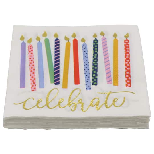 24 Packs: 20 ct. (480 total) Celebrate Candles Beverage Napkins by Celebrate It™